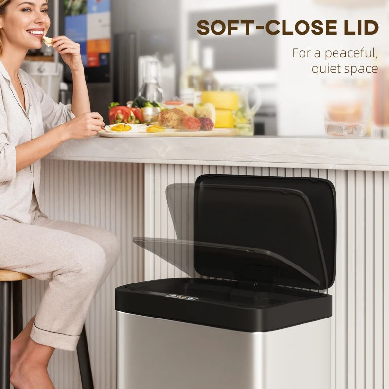 12 Gallon Sensor Can, Automatic Garbage Can with Soft-Close Lid, Fingerprint-Proof Stainless Steel, Silver