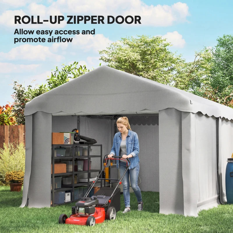 13' x 10' Portable Shed, Outdoor Storage Shed Tent with Roll-up Zipper Door and Removable Sidewalls, Light Grey
