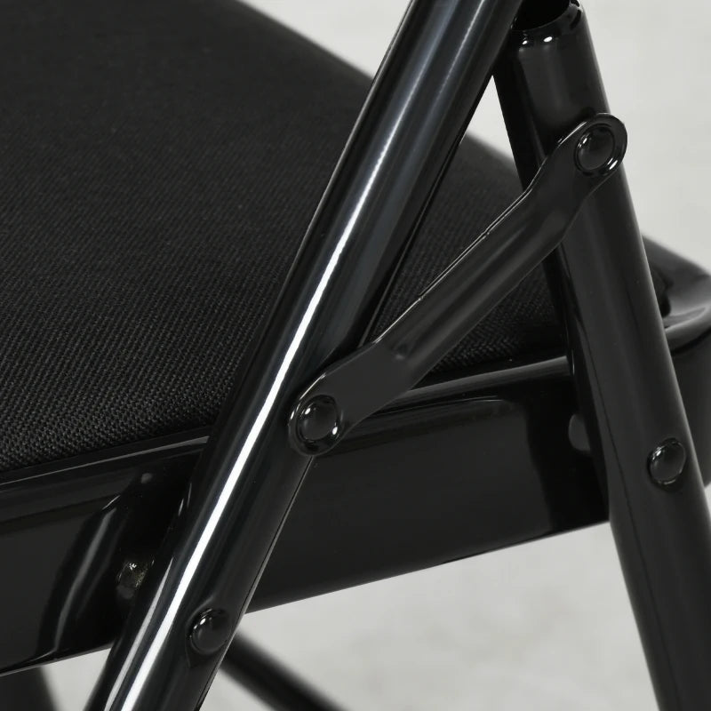 Set of 6 Metal Foldable Chairs, Linen Padded Folding Chairs with Cushion Seat and Open Back for Indoor, Black