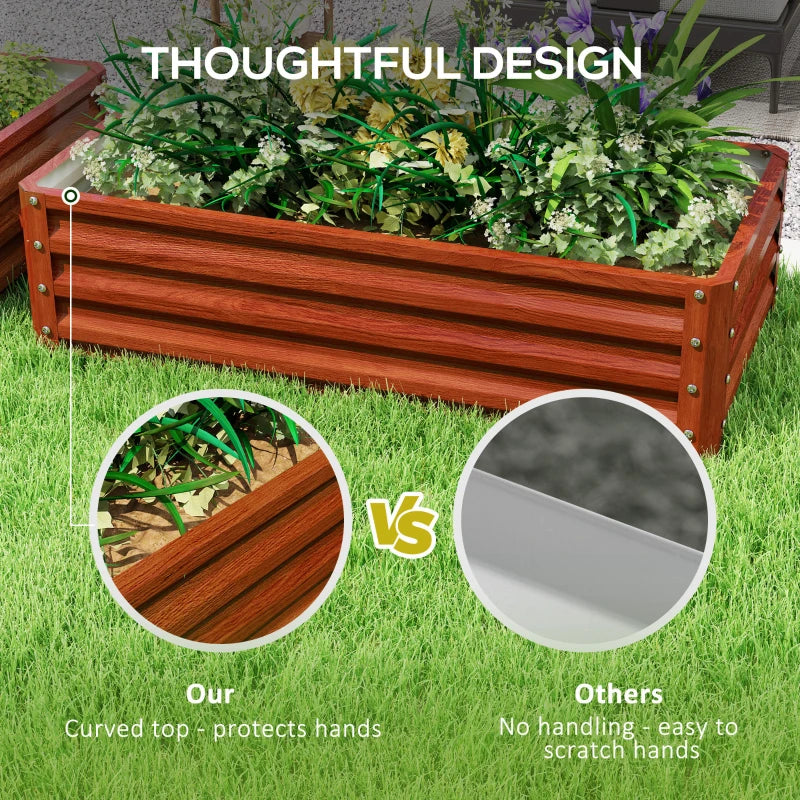 4' x 2' x 1' Raised Garden Bed, Set of 2 Galvanized Planter Box for Vegetables, Flowers, Herbs, Dark Brown Wood Effect
