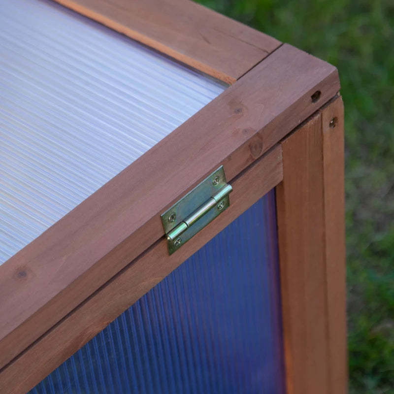 39" x 26" x 16" Wooden Cold Frame with Openable and Tilted Top Cover, Small Polycarbonate Planter Box for Flowers, Vegetables, Plants, Brown