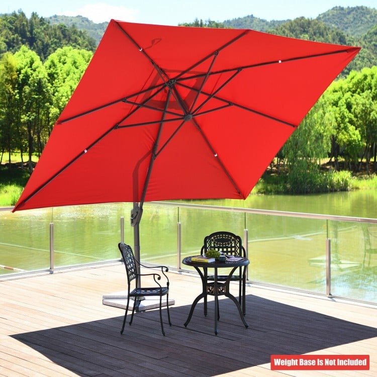 10 x13 Feet Rectangular Cantilever Umbrella with 360° Rotation Function-Wine