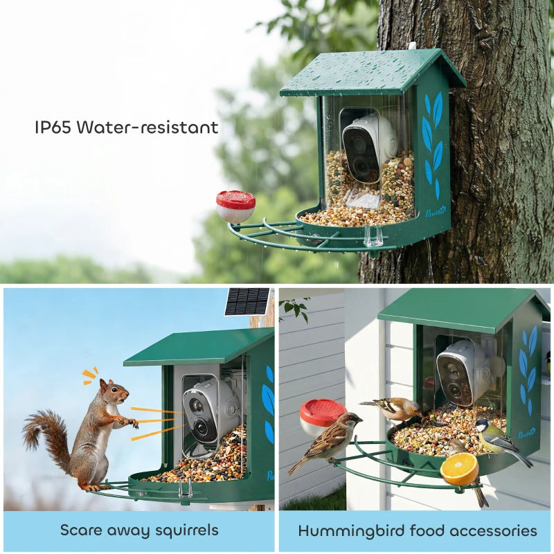 Smart Bird Feeder Camera Solar Powered with AI Identify 16000+ Birds, Auto Video Capture, Motion Detection