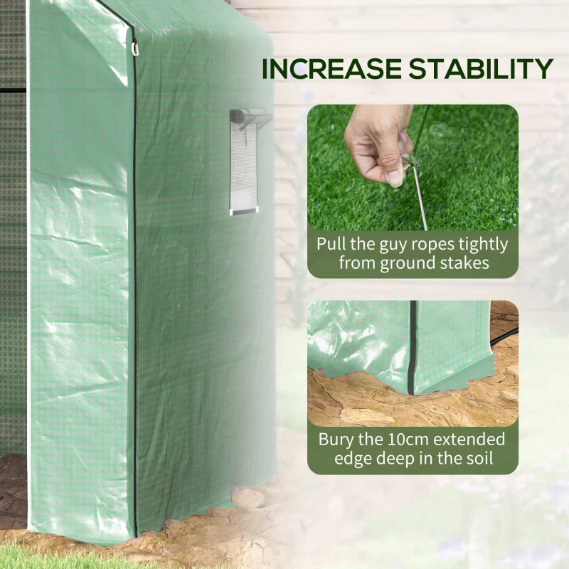 4.6' x 4.7' x 6.2' Walk-in Greenhouse with 3 Tier 8 Shelves, Outdoor Green House with Reinforced PE Cover, Garden Plant Grow Hot House Roll-up Door and Mesh Windows, Green