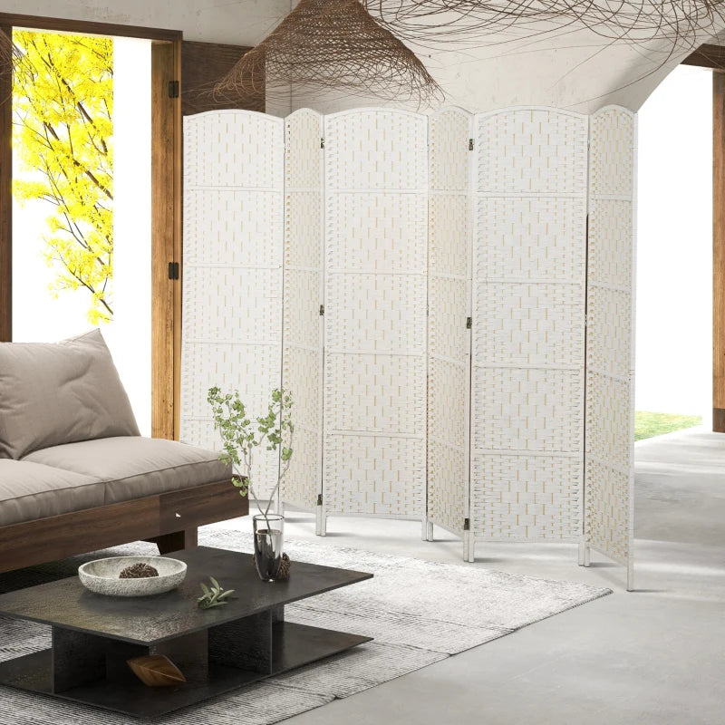6ft Folding Room Divider, 6 Panel Wall Partition with Wooden Frame for Bedroom, Home Office, White
