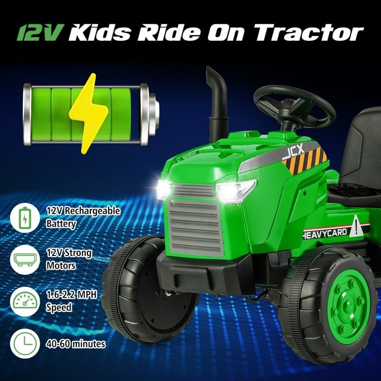 12V Kids Ride On Tractor with Trailer and Remote Control-Dark Green