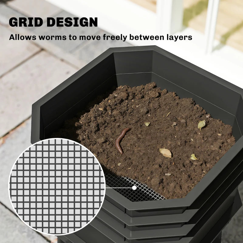4-Tray Worm Composter Bin, 7.4 Gal Outdoor & Indoor Worm Composter for Recycling Food Waste, Dark Green