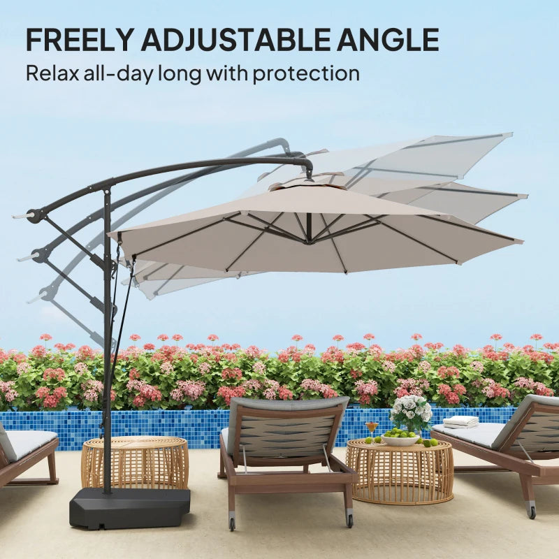 10FT Cantilever Umbrella with Fillable Base, Wind Strap and Cover, Offset Hanging Umbrella with Crank, Cream White
