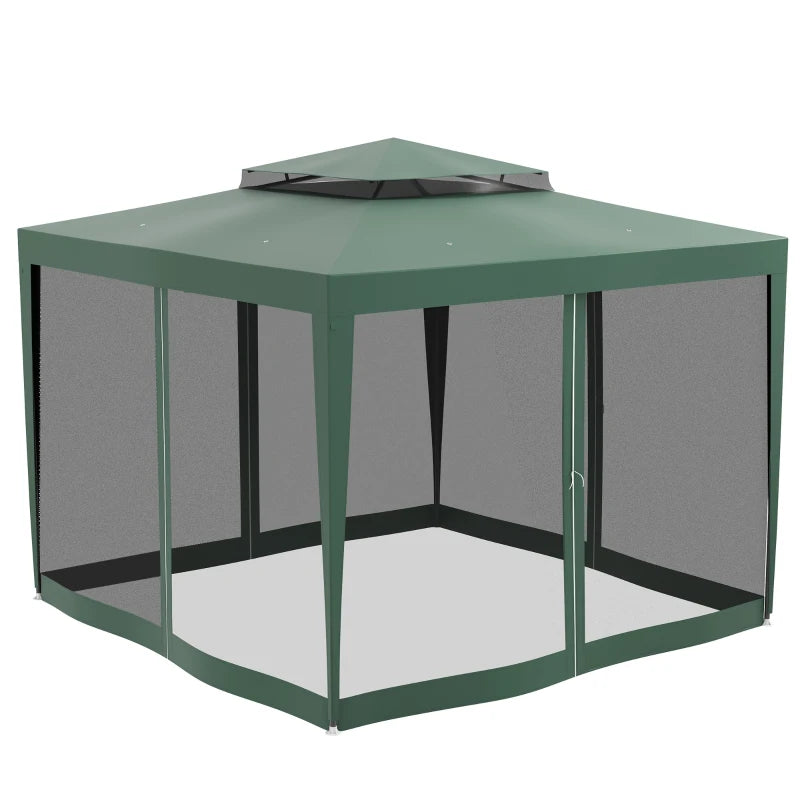 10' x 10' Outdoor Canopy Tent Party Tent with Mesh Netting and Double Tier Roof for Backyard, Garden, Patio, Green