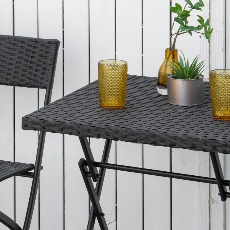 3-Piece Outdoor Folding Rattan Bistro Set, Mixed Brown