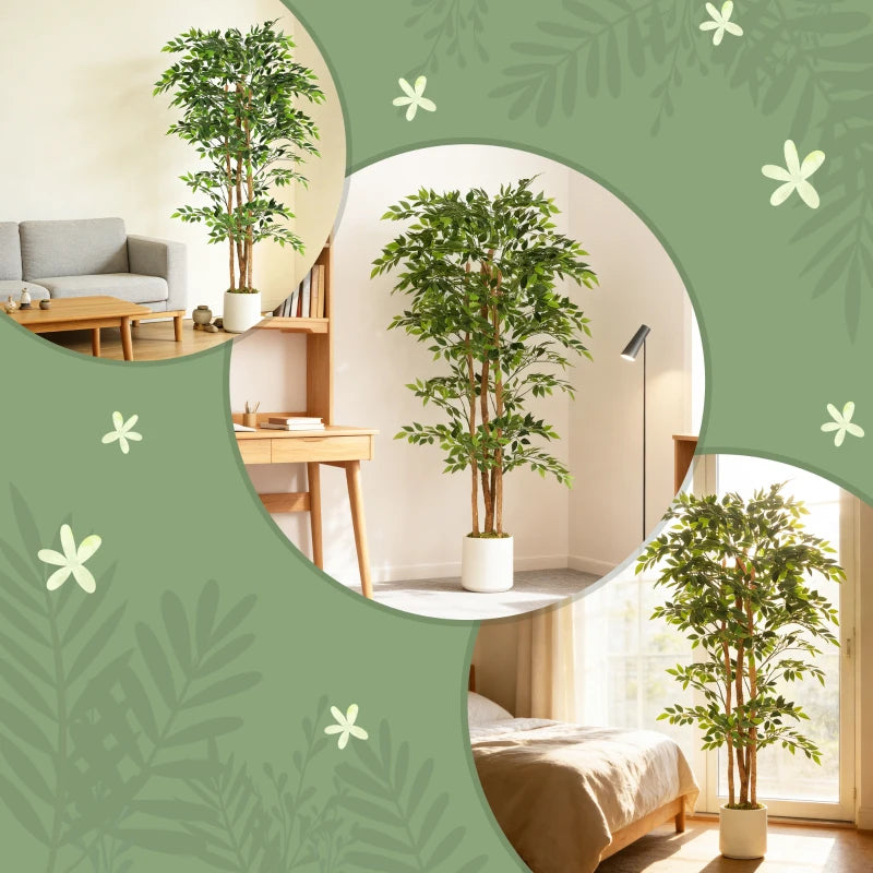 6FT Artificial Banyan Tree Set of 2, Fake Potted Tree with Solid Wood Trunk and Pot for Indoor