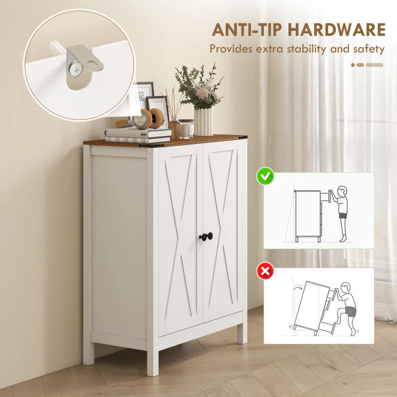 Shoe Cabinet with Barn Doors, Farmhouse Shoe Storage Cabinet with Adjustable Shelves, Holds up to 15 Pairs, White