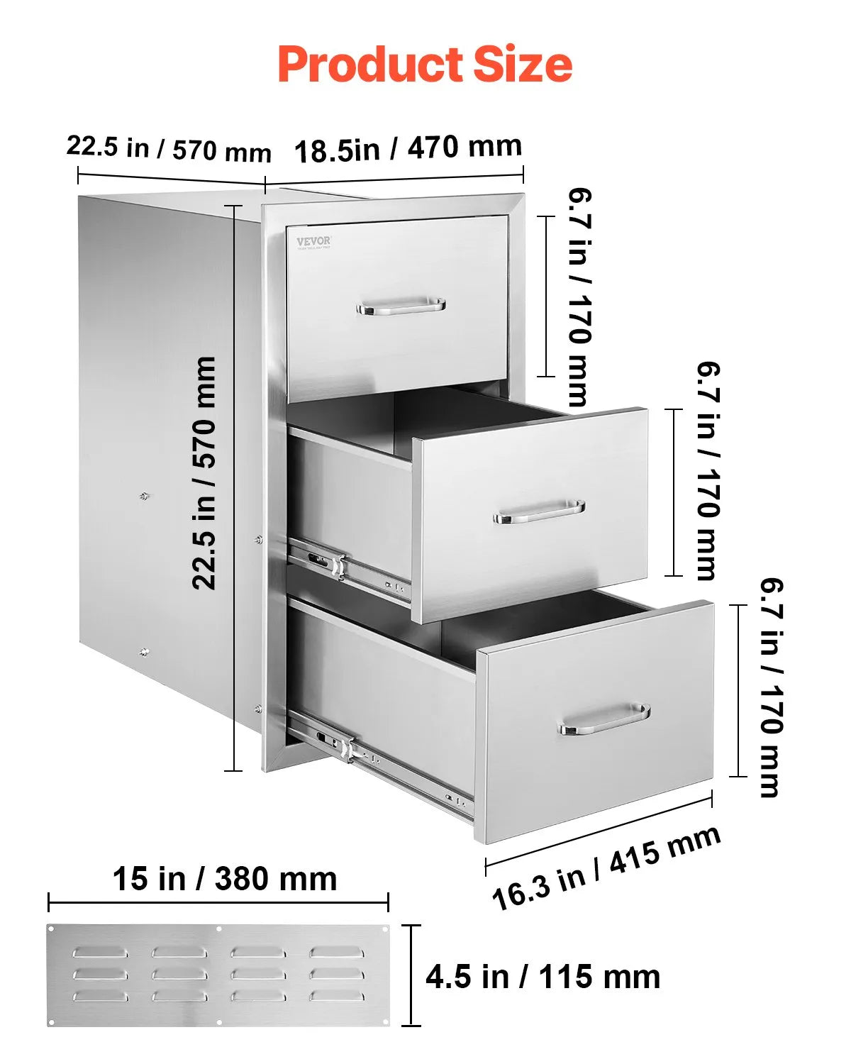 VEVOR Outdoor Kitchen Drawers Triple BBQ Access Drawers Island 18.5x22.5x22.5 in
