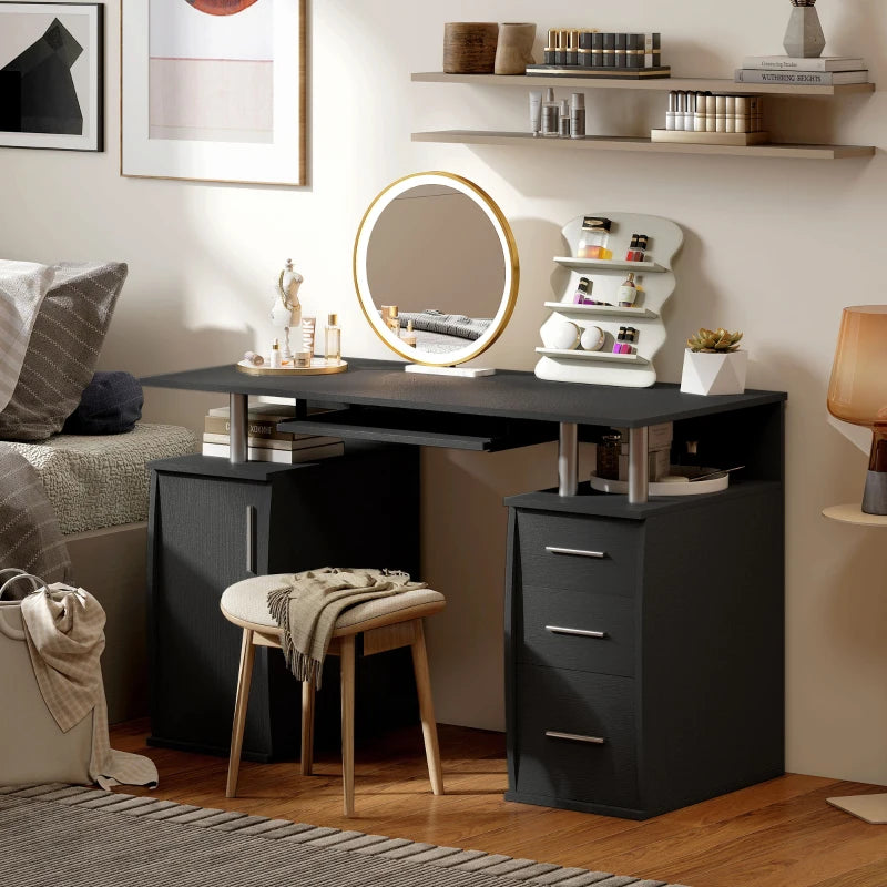 47" Computer Desk with Keyboard Tray and Storage Drawers, Home Office Workstation Table with Storage Shelves, Black