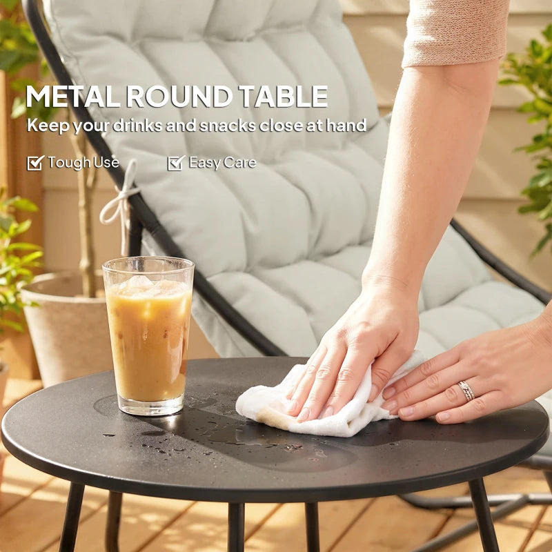 3 Piece Outdoor Bistro Set, Round Patio Table and Chairs Set for 2 with Breathable Mesh Seat and Cushions, Light Grey