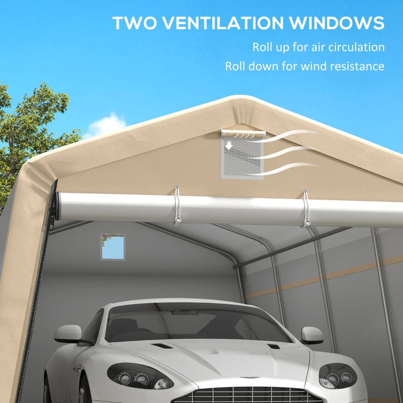 11' x 20' Portable Garage, Heavy Duty Carport Canopy with Ventilation Windows and Large Roll-up Door, Khaki