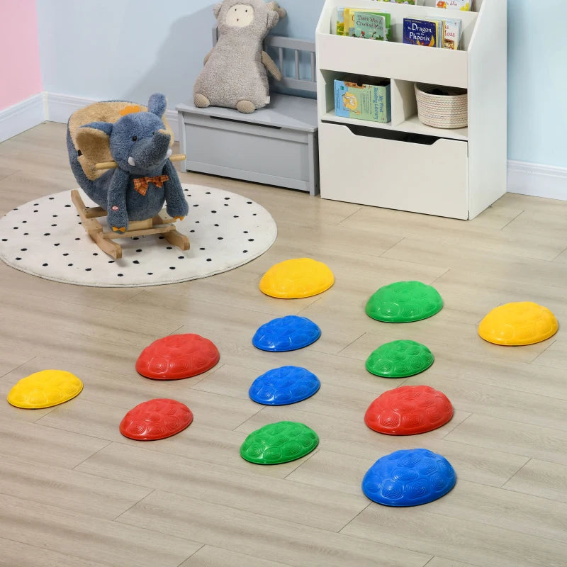 12 PCs Balance Stepping Stones for Kids with Anti-slip Mat, Turtle Shell Design, for Ages 3-8 Years, Stackable