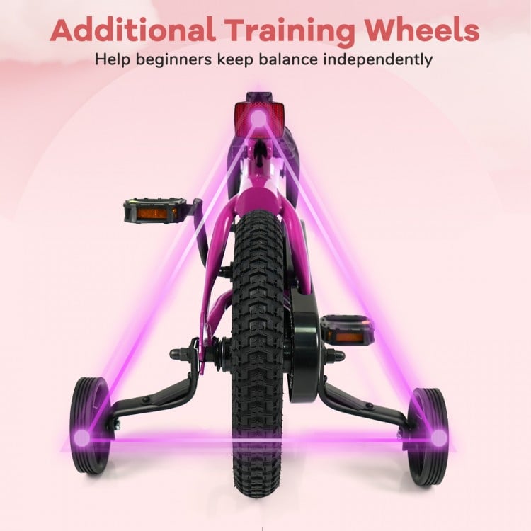 12-Inch Kids Bike with Removable Training Wheels Pink-Brave Hero
