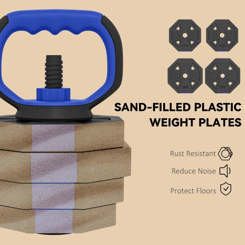 Soozier 6-in-1 Adjustable Dumbbell Set, Used as Kettlebell, Barbell, Dumbbell, Push-Up Stand, 66lbs Free Weights Set, Blue