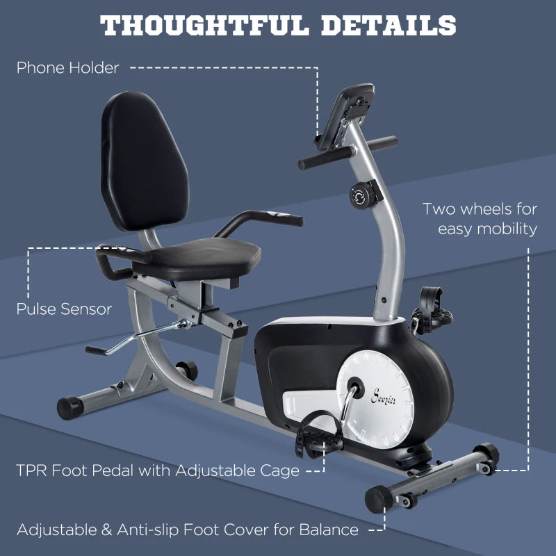 Soozier Exercise Bike, Stationary Bike with 8-Level Magnetic Resistance, LCD Display, Adjustable Seat and Backrest for Home Gym