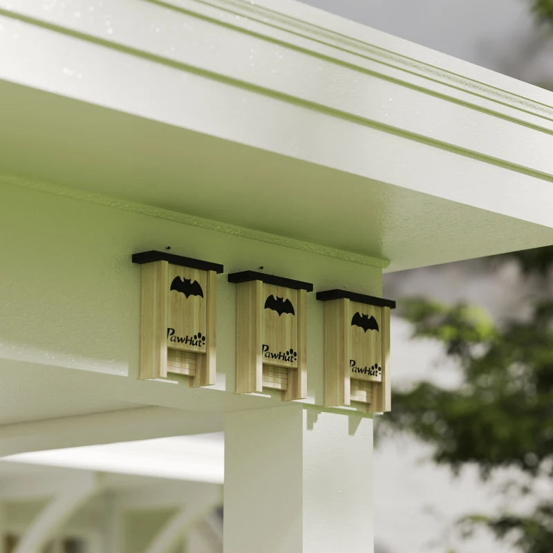 3PCs Wooden Bat Boxes, Bat Houses Designed to Attract Bats & Easy to Hang for Outdoor, Garden, Farm, 18 x 6 x 22.5 cm