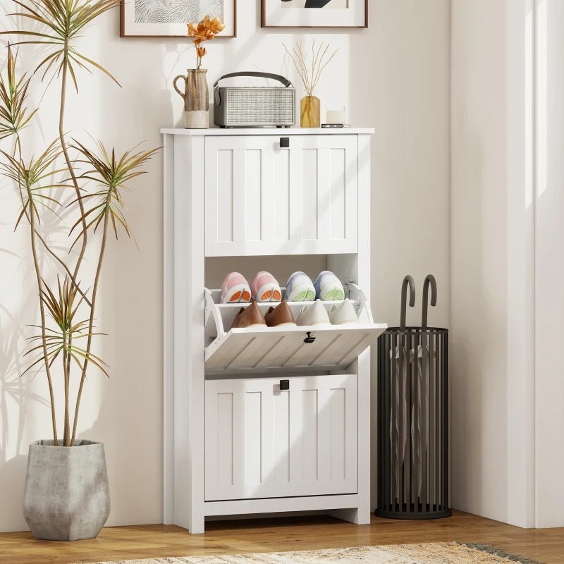 Slim Shoe Cabinet with 3 Flip Drawers, Shoe Storage Cabinet with Adjustable Shelves for Entryway, Holds 12 Pairs, White