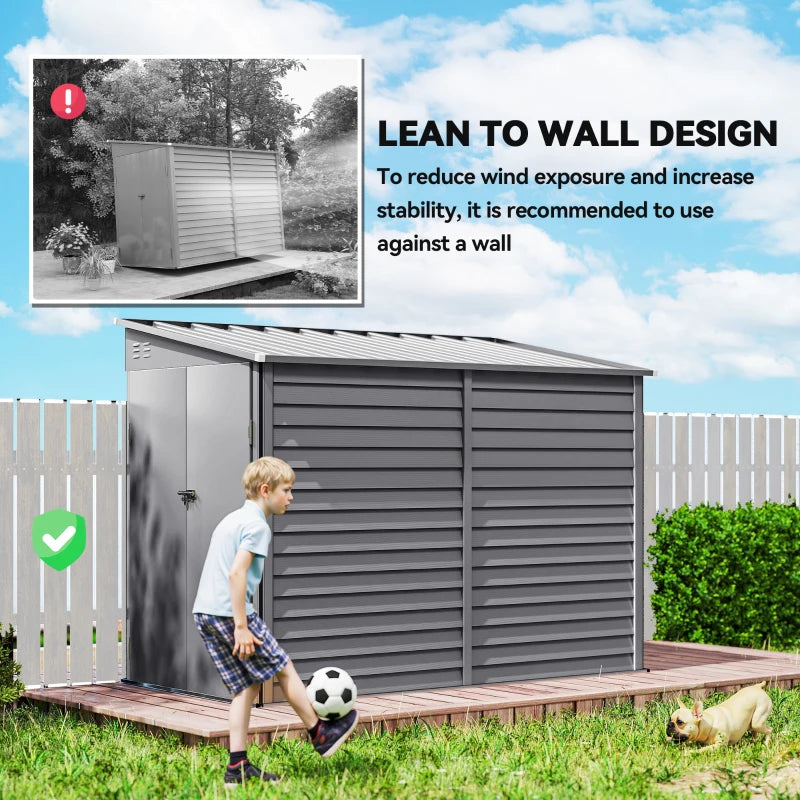 4.6' x 9' Steel Outdoor Storage Shed, Lean to Shed, Metal Tool House with Foundation Kit, Lockable Doors, Gloves and 2 Air Vents for Backyard, Patio, Lawn, Grey
