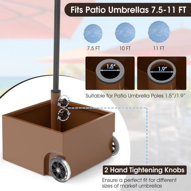 150 Pounds Patio Umbrella Base Stand Wheels Planter Outdoor-Coffee