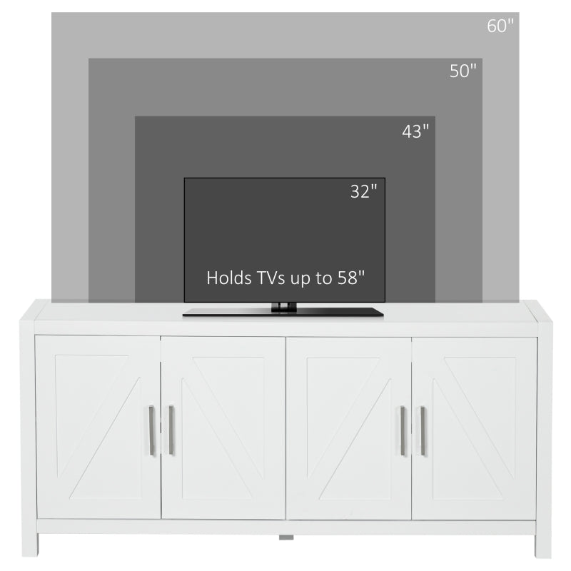 Sideboard Cabinet Buffets Table with Barn Style Doors TV Cabinet Stand for TVs up to 65" with 4 Cable Holes White