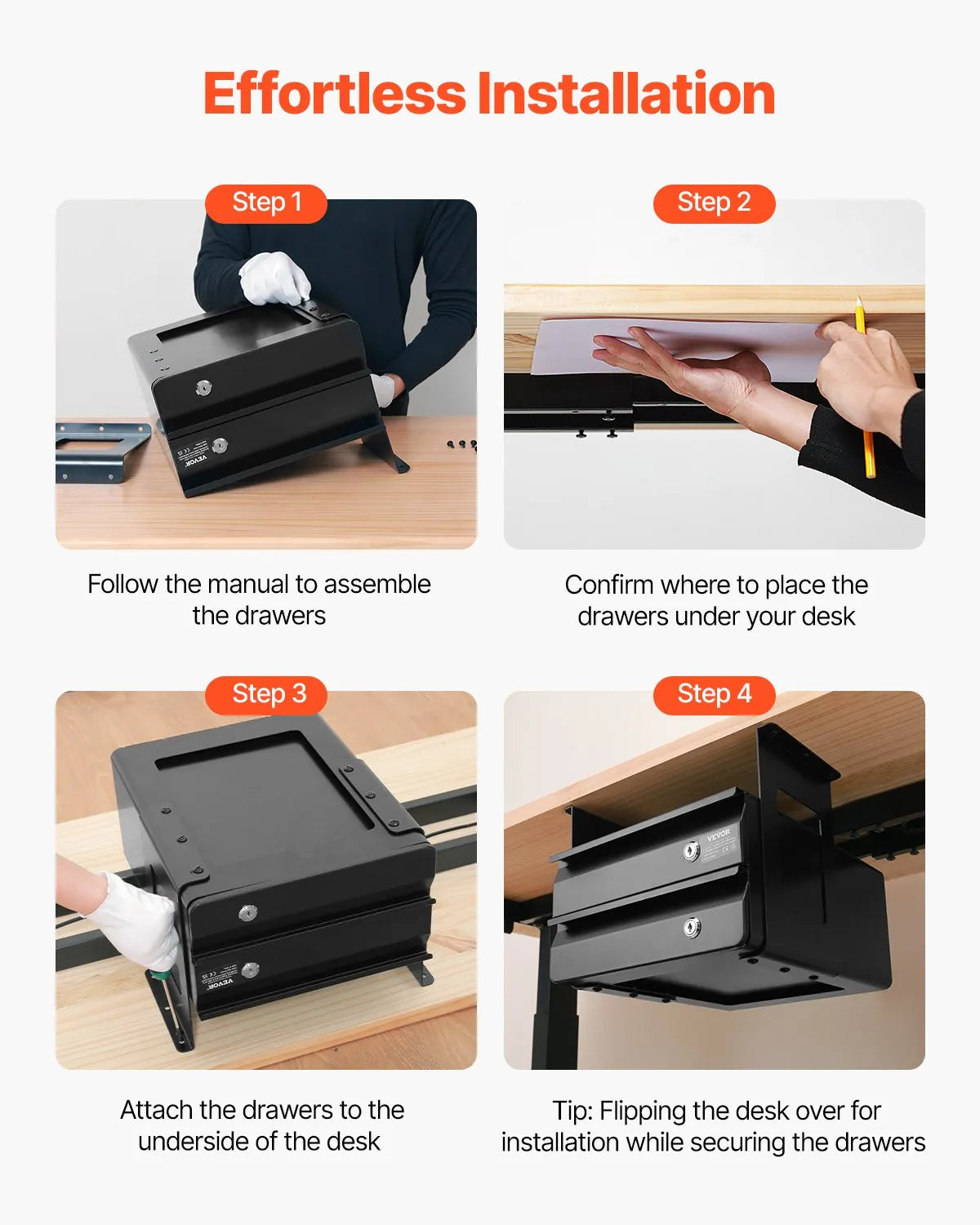 VEVOR 2 Drawer 13" Lockable Under Desk Drawer Organizer Slide-out Drawer Office