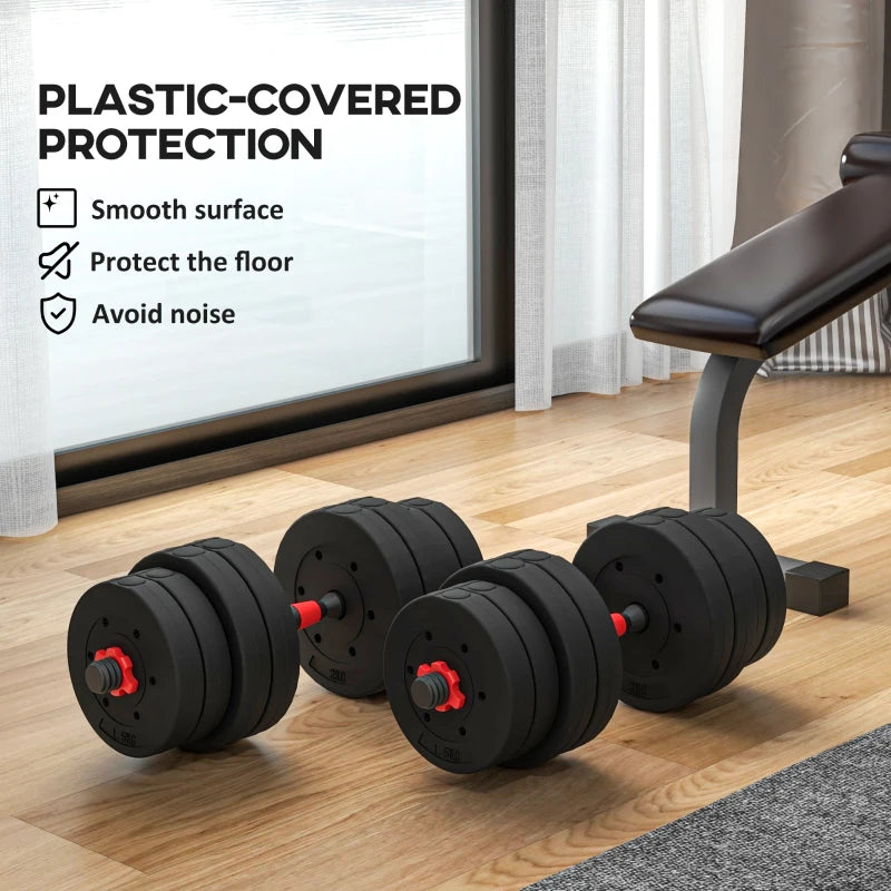 Soozier 66lbs 2-in-1 Adjustable Dumbbells Weight Set, Dumbbell Hand Weights Barbell for Body Fitness, Lifting Training for Home, Office, Gym, Black and Red