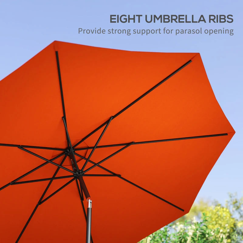 10' x 8' Round Market Umbrella, Patio Umbrella, Outdoor Parasol with Crank Handle, Tilt for Garden, Bench, Lawn, Orange