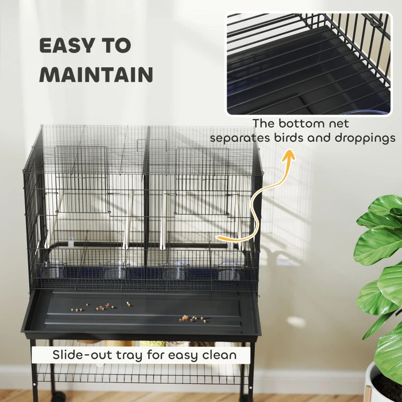 46" H Bird Cage, Large Parakeet Cage for Budgie, Lovebird, Canary, Finches with Divider, Black