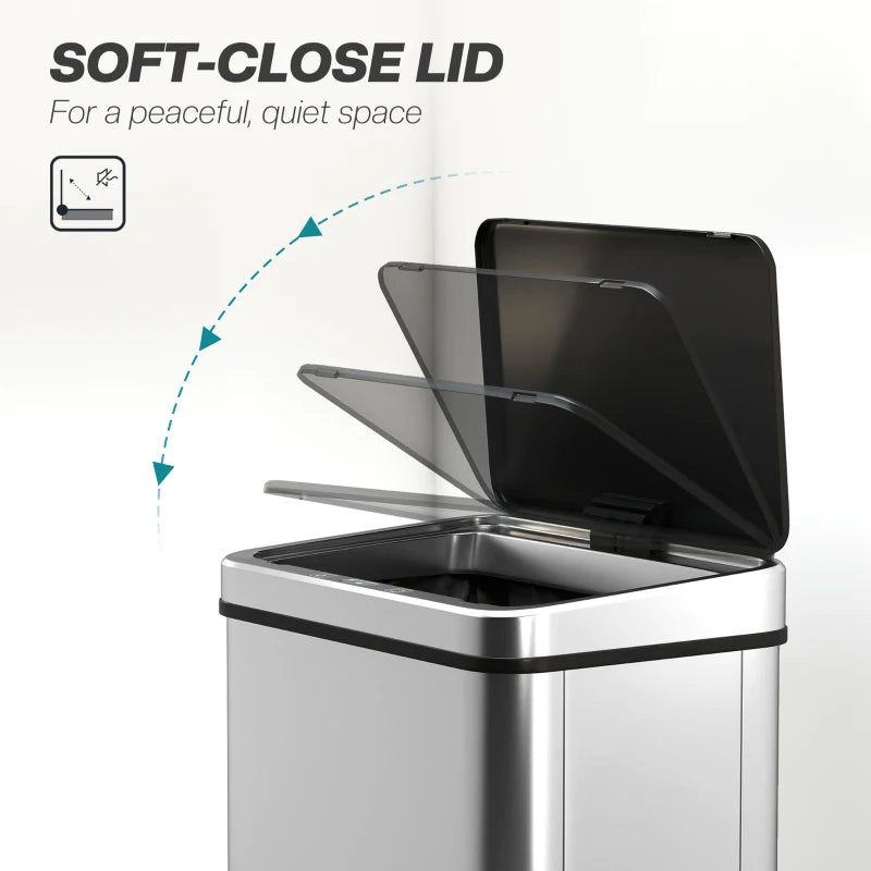 10.6 Gallon Automatic Garbage Can with Soft-Close Lid, Touchless Trash Can with Fingerprint Resistant Stainless Steel