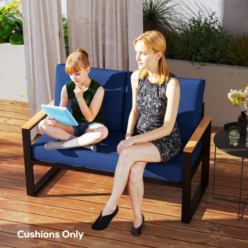 2 Seater 5" Thick Outdoor Seat Cushions with 7" Backrest, Loveseat Outdoor Furniture Cushions, Navy Blue