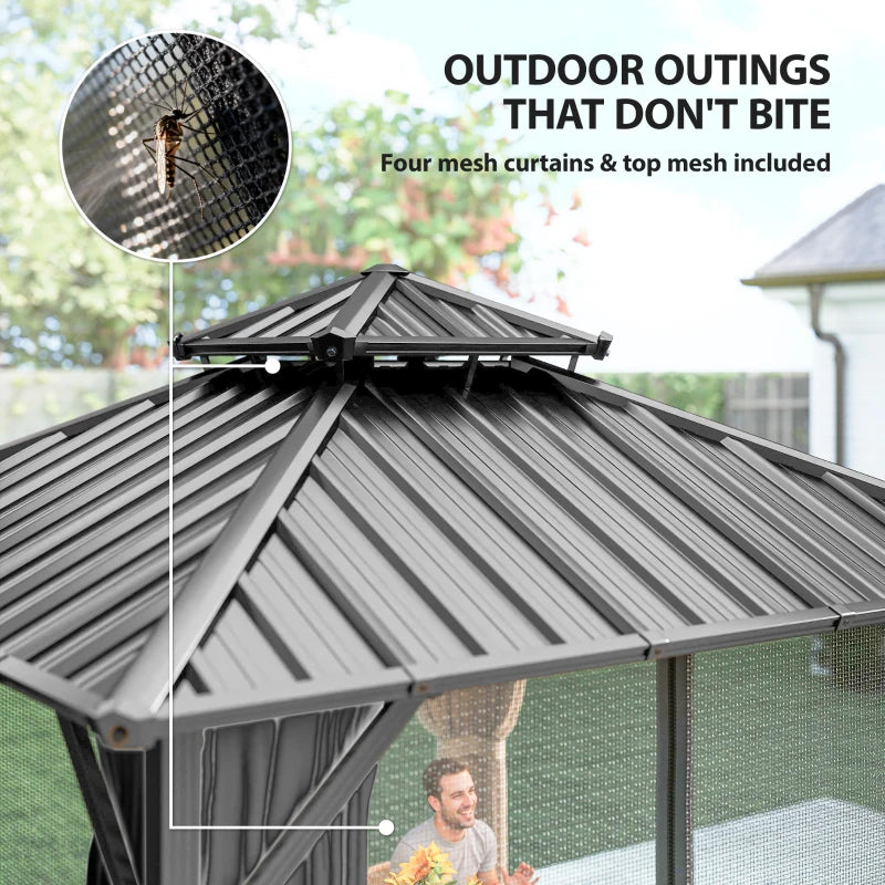10' x 10' Hardtop Gazebo Canopy with Double Galvanized Steel Roof, Aluminium Frame Permanent Outdoor Gazebo, Dark Grey