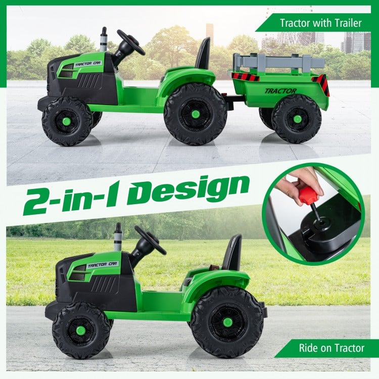 24V Ride On Tractor for Kids Electric Vehicle with Detachable Trailer and Remote Control-Green