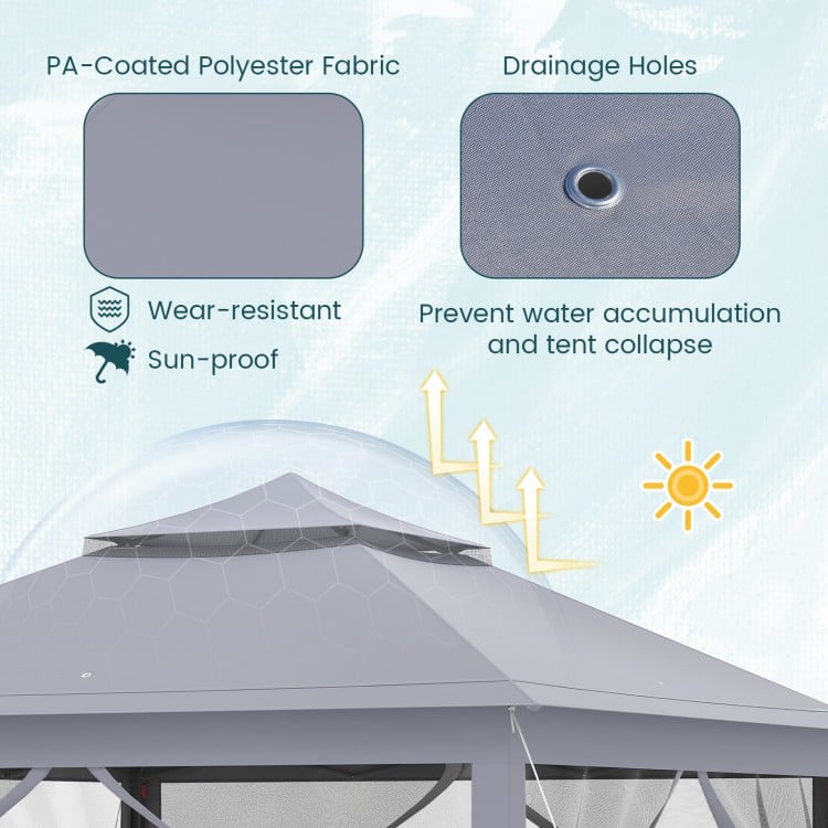 11 x 11 Feet 2-Tier Pop-Up Gazebo Tent Portable Canopy Shelter Carry Bag Mesh-Gray