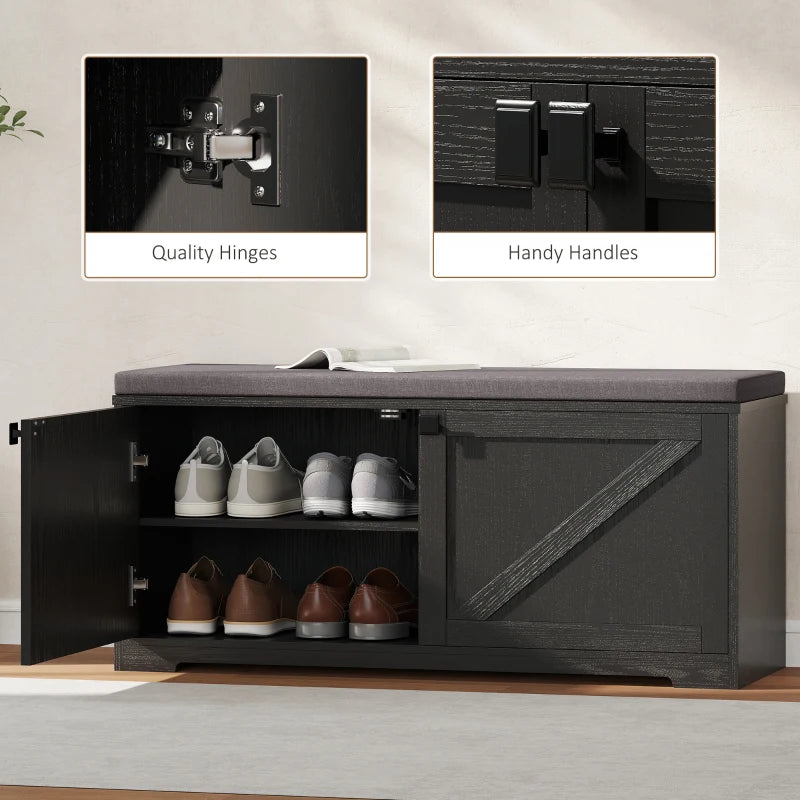 Shoe Storage Bench with Padded Seat, Entryway Bench Holds up to 352 lb, Shoe Organizer, 8 Pairs, Black Wood Grain