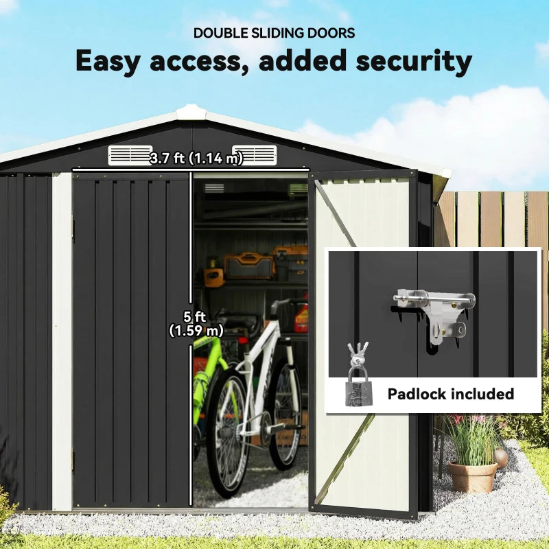10' x 10' Metal Shed, Heavy Duty Outdoor Storage Shed with 4 Vents and Lockable Double Doors, Dark Grey