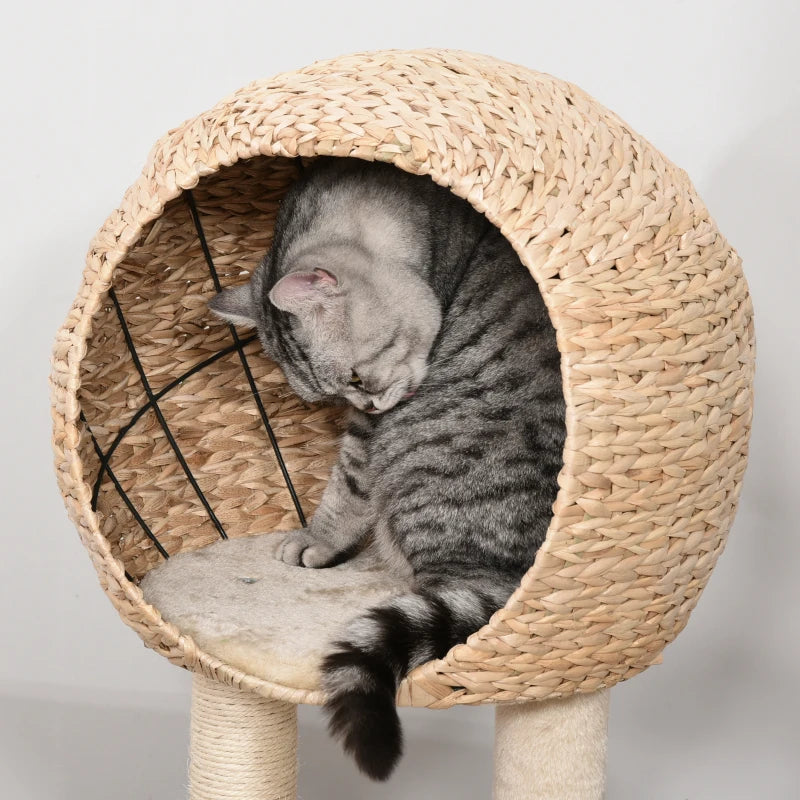 39" H Cat Tree with Sisal Scratching Post, Condo, Plush Perch, Hanging Rope and Hanging Ball, Beige