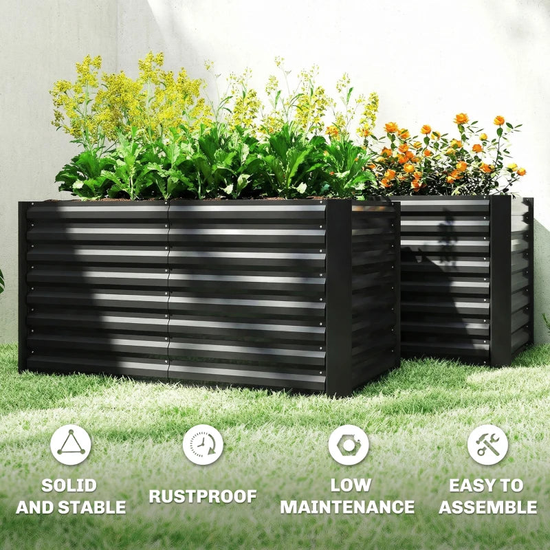 Set of 2 Galvanized Metal Planters for Outdoor Plants, 4' x 2' x 2' Raised Garden Bed, Black