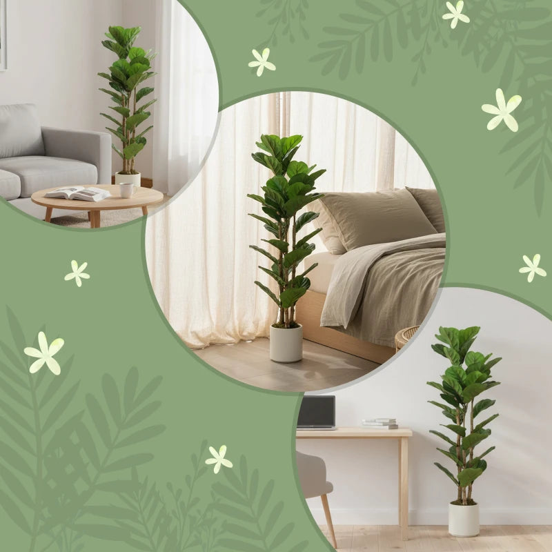 4FT Artificial Fiddle Leaf Fig Tree, Fake Potted Tree with Solid Wood Trunks and Lifelike Leaves for Indoor Decor, Green