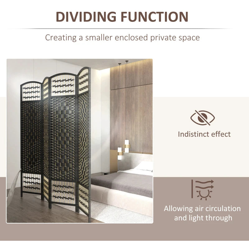 4 Panel Folding Room Divider, Portable Privacy Screen, Wave Fiber Room Partition for Home Office, Black
