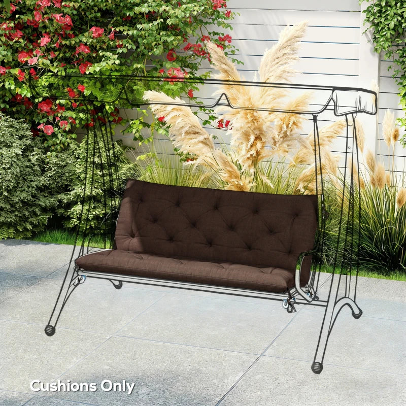 2 Seater Garden Bench Cushion, Soft Thick Outdoor Non-Slip 2 Seater Soft Pad With Backrest, 47" x 43" x 4", Coffee
