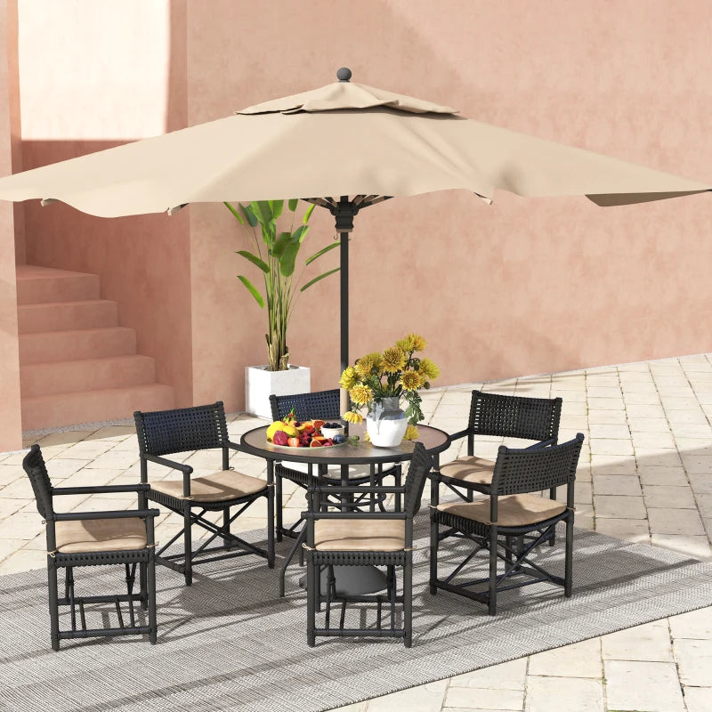 39.4" Round Outdoor Dining Table Coffee Side Bistro Table with Umbrella Hole, Glass Top, Steel Frame for Garden, Patio