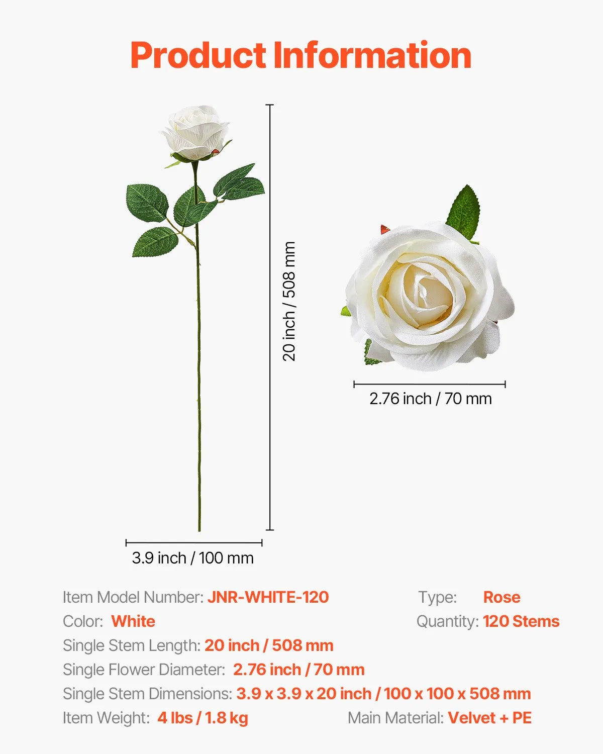 VEVOR 120 Pcs White Roses Artificial Flowers Realistic Bouquet Xmas Home Decor