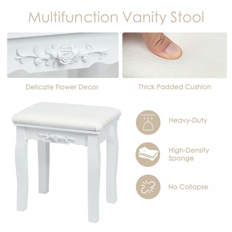 10 Dimmable Lights Vanity Table Set with Lighted Mirror and Cushioned Stool-White