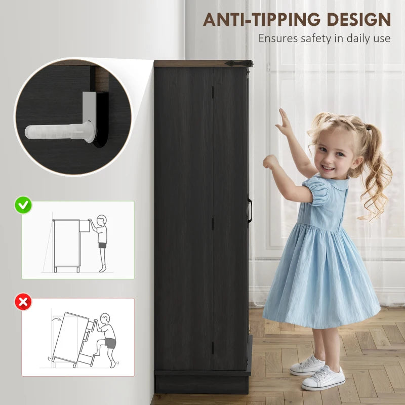 47" Kitchen Pantry Storage Cabinet, Farmhouse Kitchen Pantry Cabinet with Adjustable Shelves and Door Shelves, Black