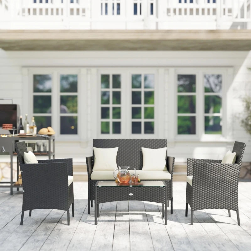 4-Piece Rattan Outdoor Furniture Set Patio Furniture Set with Coffee Table 22.8" W x 21.7" D x 33.5" H Black & Cream